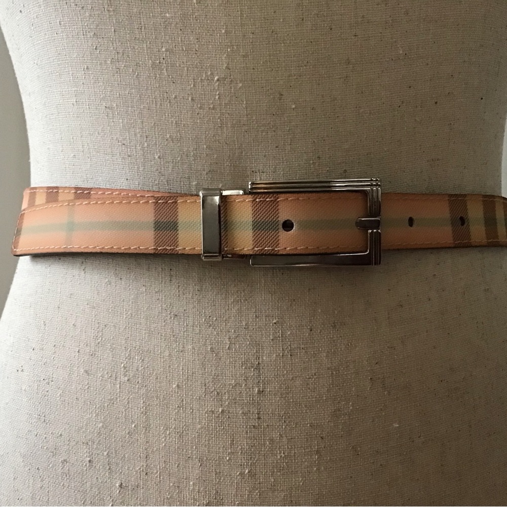 Women’s Vintage Burberry London Plaid Leather Reversible Brown Belt Size 40/100